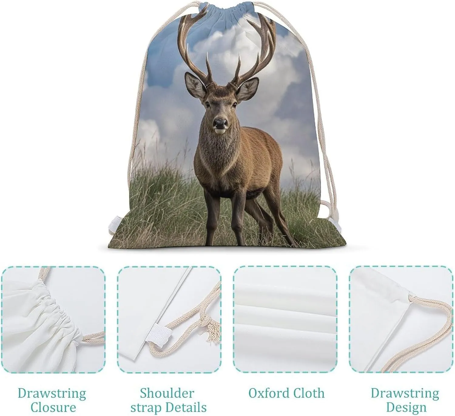 Drawstring Backpack Elk String Bag Sackpack Foldable Backpack Sports Gym Bag for Shopping Yoga