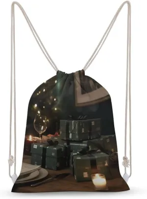 Drawstring Backpack Gifts on The Table String Bag Sackpack Foldable Backpack Sports Gym Bag for Shopping Yoga