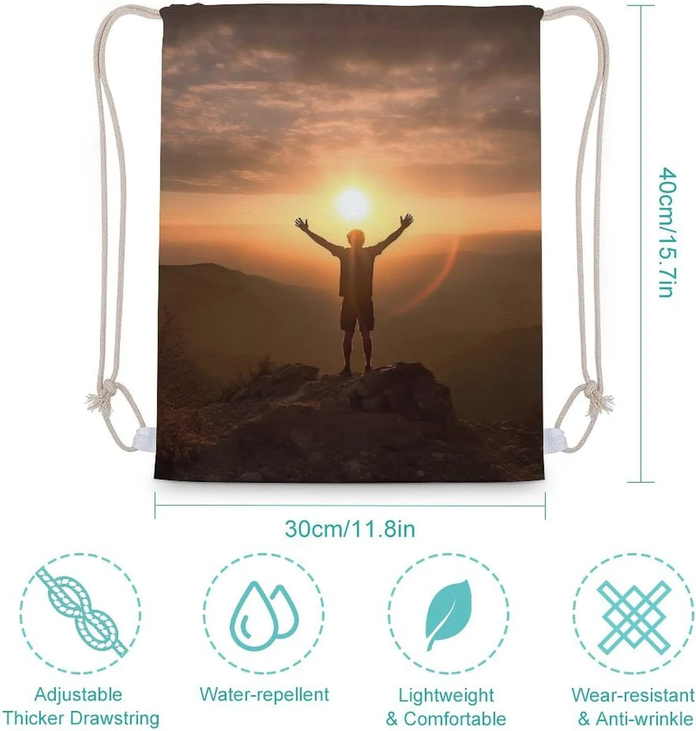 Drawstring Backpack Man Raises His Arms String Bag Sackpack Foldable Backpack Sports Gym Bag for Shopping Yoga