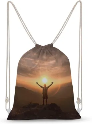 Drawstring Backpack Man Raises His Arms String Bag Sackpack Foldable Backpack Sports Gym Bag for Shopping Yoga