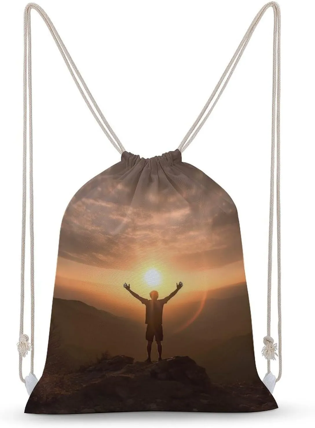 Drawstring Backpack Man Raises His Arms String Bag Sackpack Foldable Backpack Sports Gym Bag for Shopping Yoga