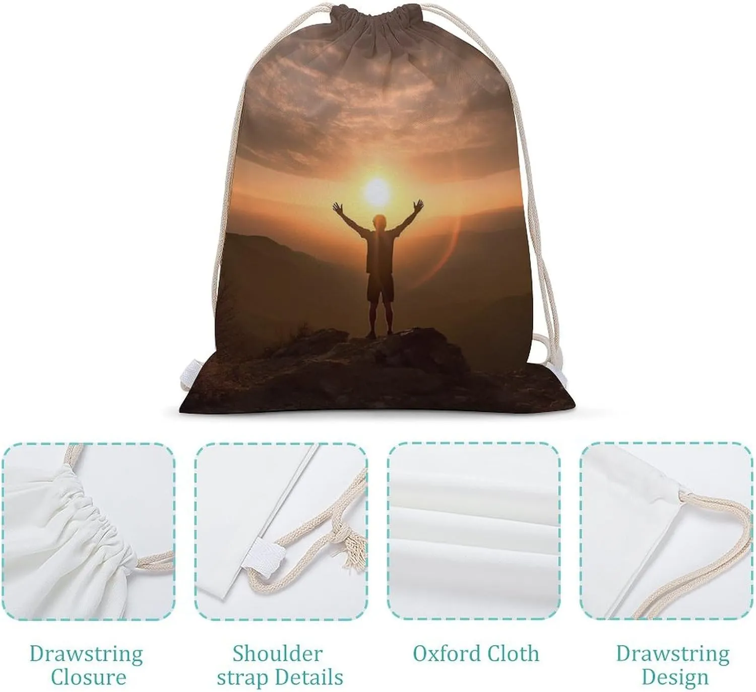 Drawstring Backpack Man Raises His Arms String Bag Sackpack Foldable Backpack Sports Gym Bag for Shopping Yoga