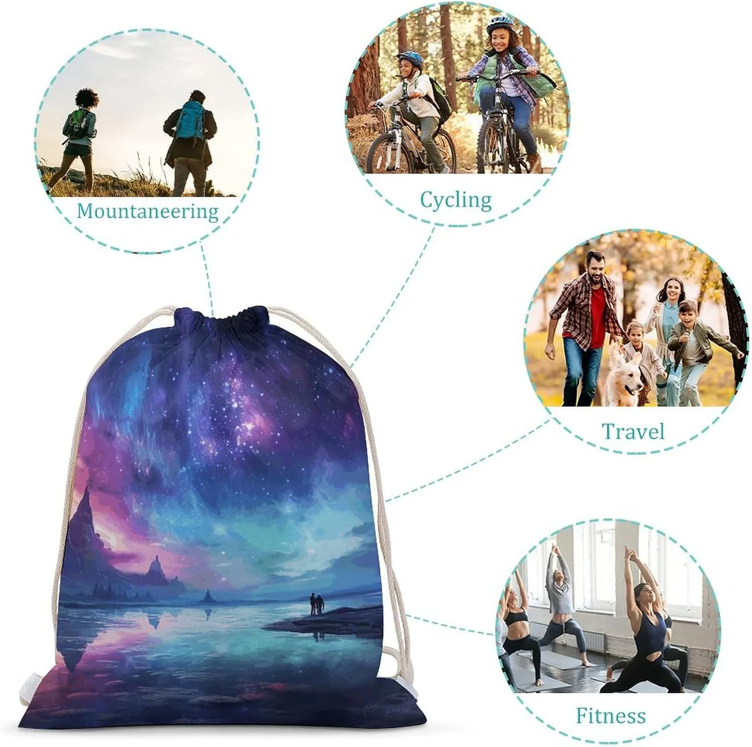 Drawstring Backpack Northern Lights String Bag Sackpack Foldable Backpack Sports Gym Bag for Shopping Yoga