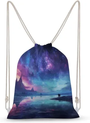 Drawstring Backpack Northern Lights String Bag Sackpack Foldable Backpack Sports Gym Bag for Shopping Yoga