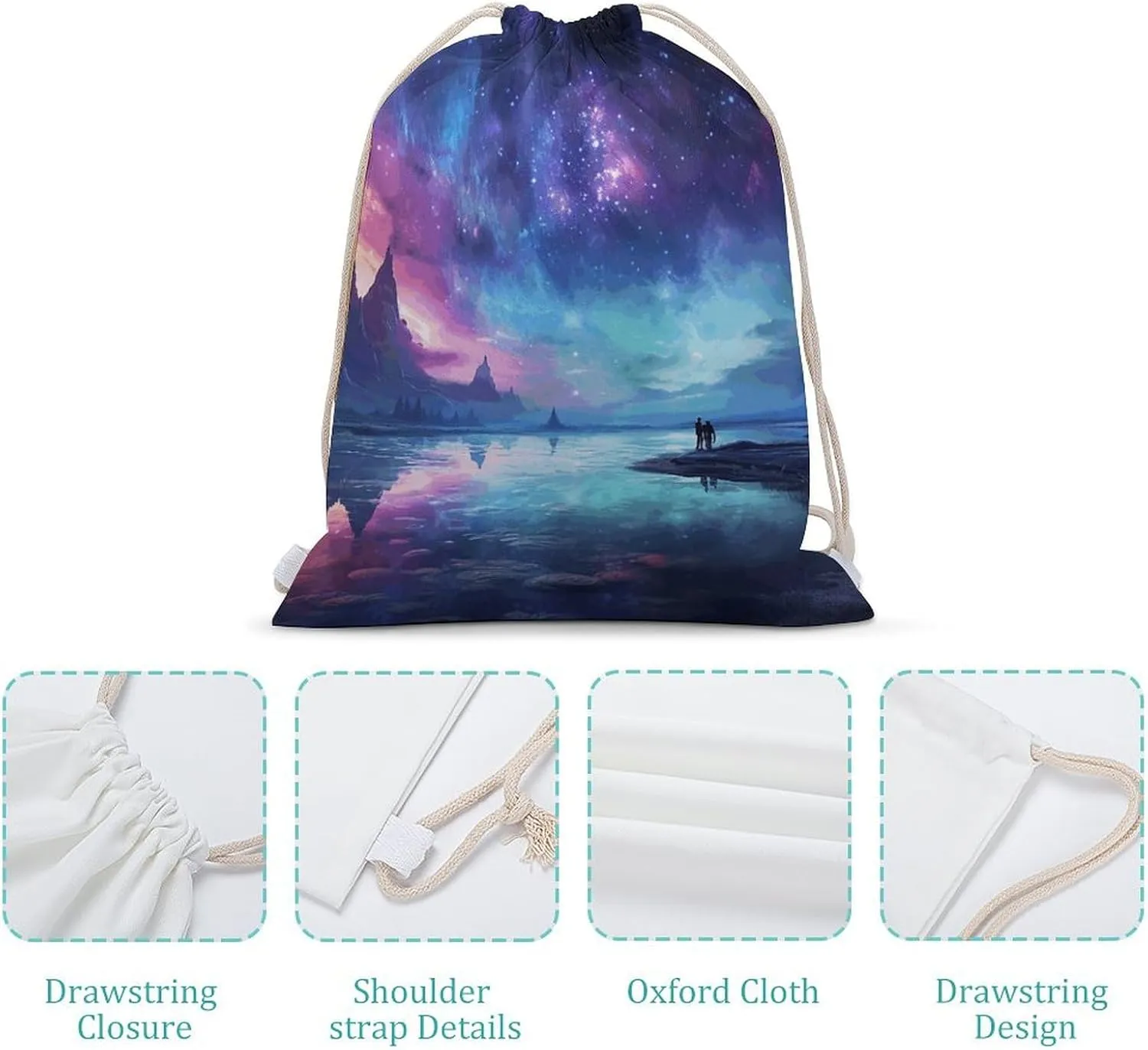 Drawstring Backpack Northern Lights String Bag Sackpack Foldable Backpack Sports Gym Bag for Shopping Yoga