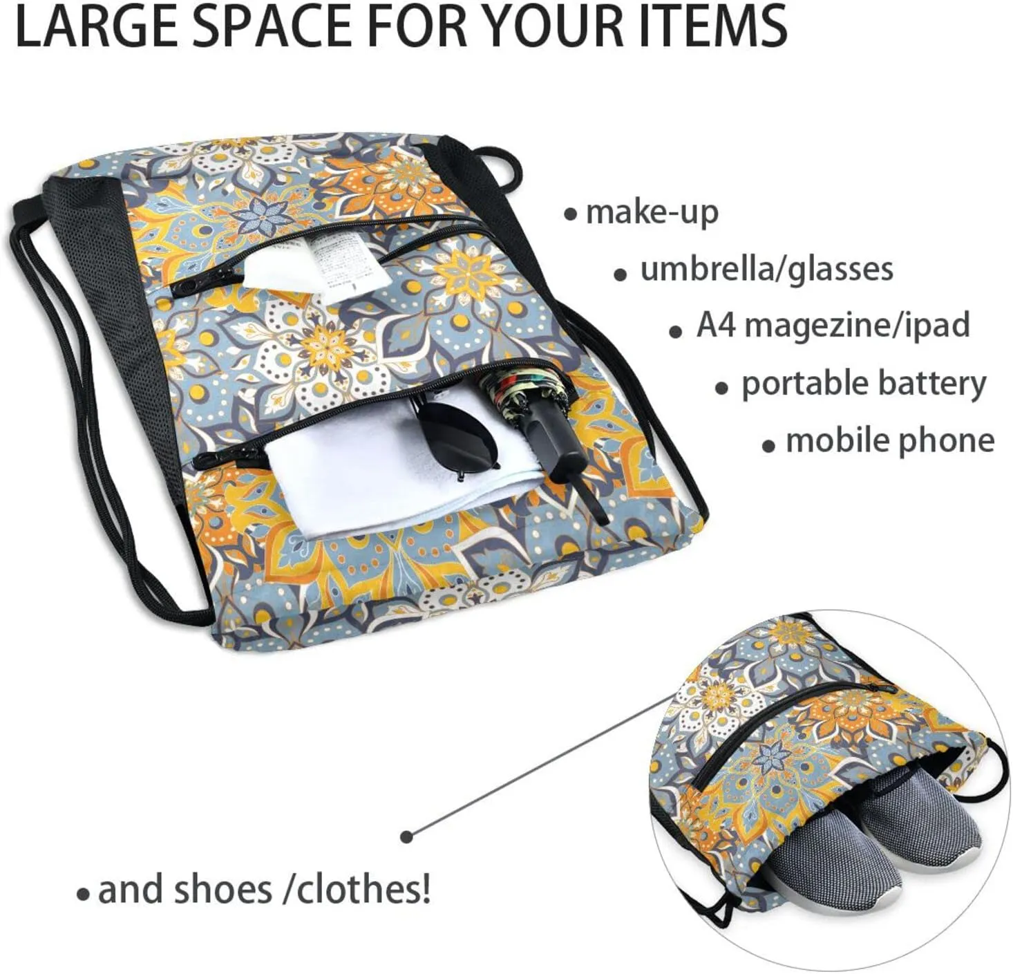 Drawstring Backpack String Bag Gym Drawstring Bags for Men Women Sports Travel Swimming Beach Shopping Yoga Yoga Mandala