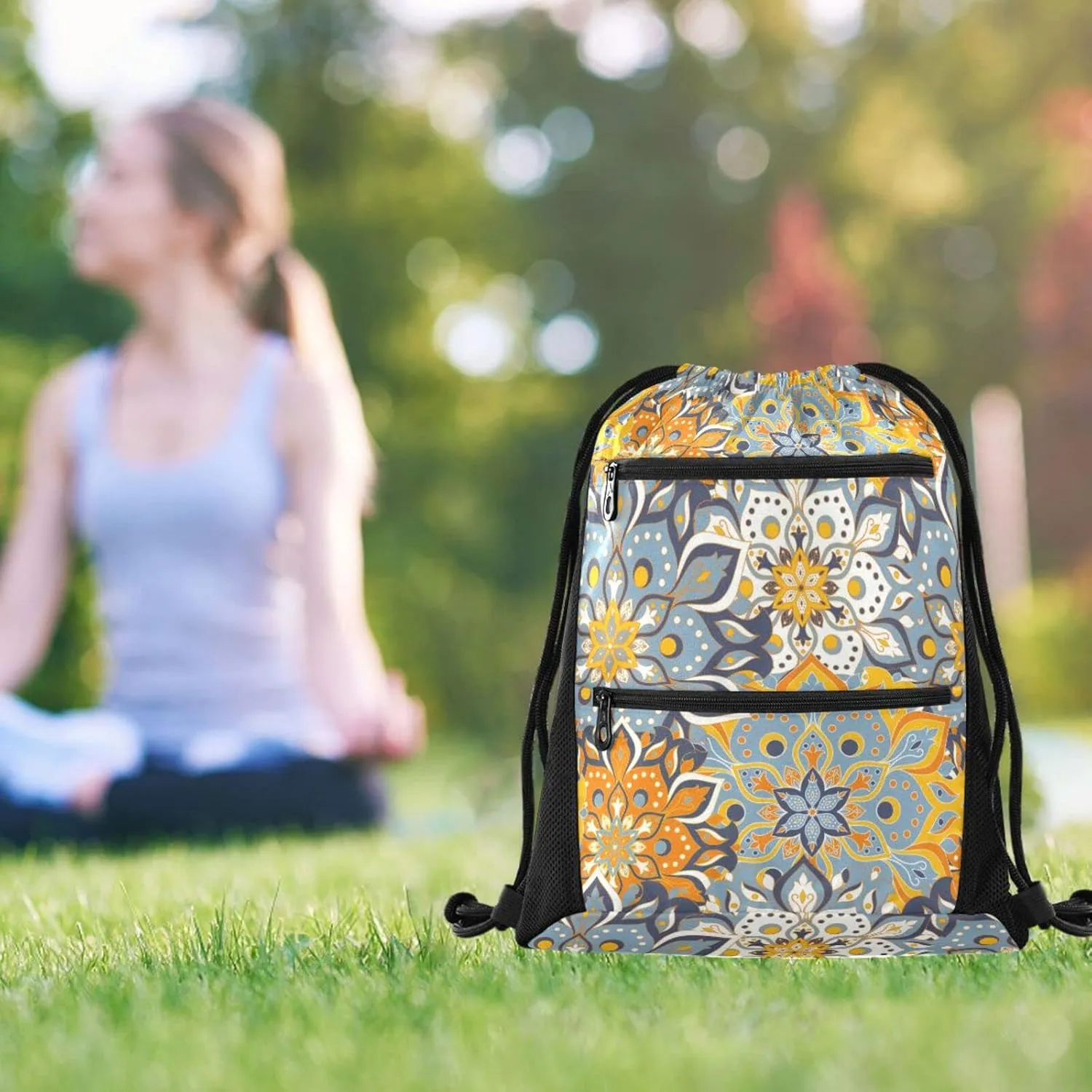 Drawstring Backpack String Bag Gym Drawstring Bags for Men Women Sports Travel Swimming Beach Shopping Yoga Yoga Mandala