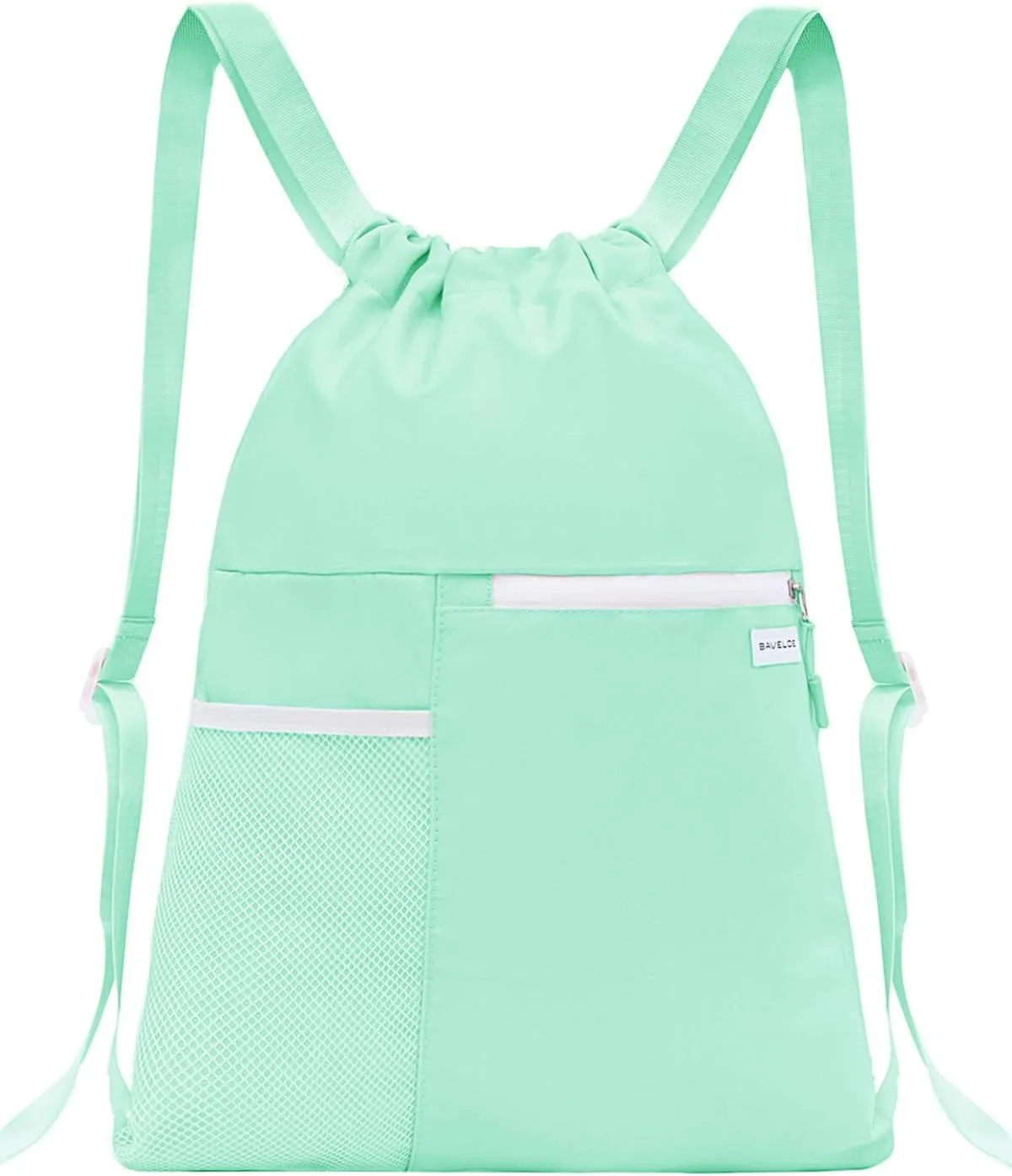 Drawstring Backpack with Mesh Pocket Water Resistant String Beach Swim Sports Gym for Women Men (Mint Green)