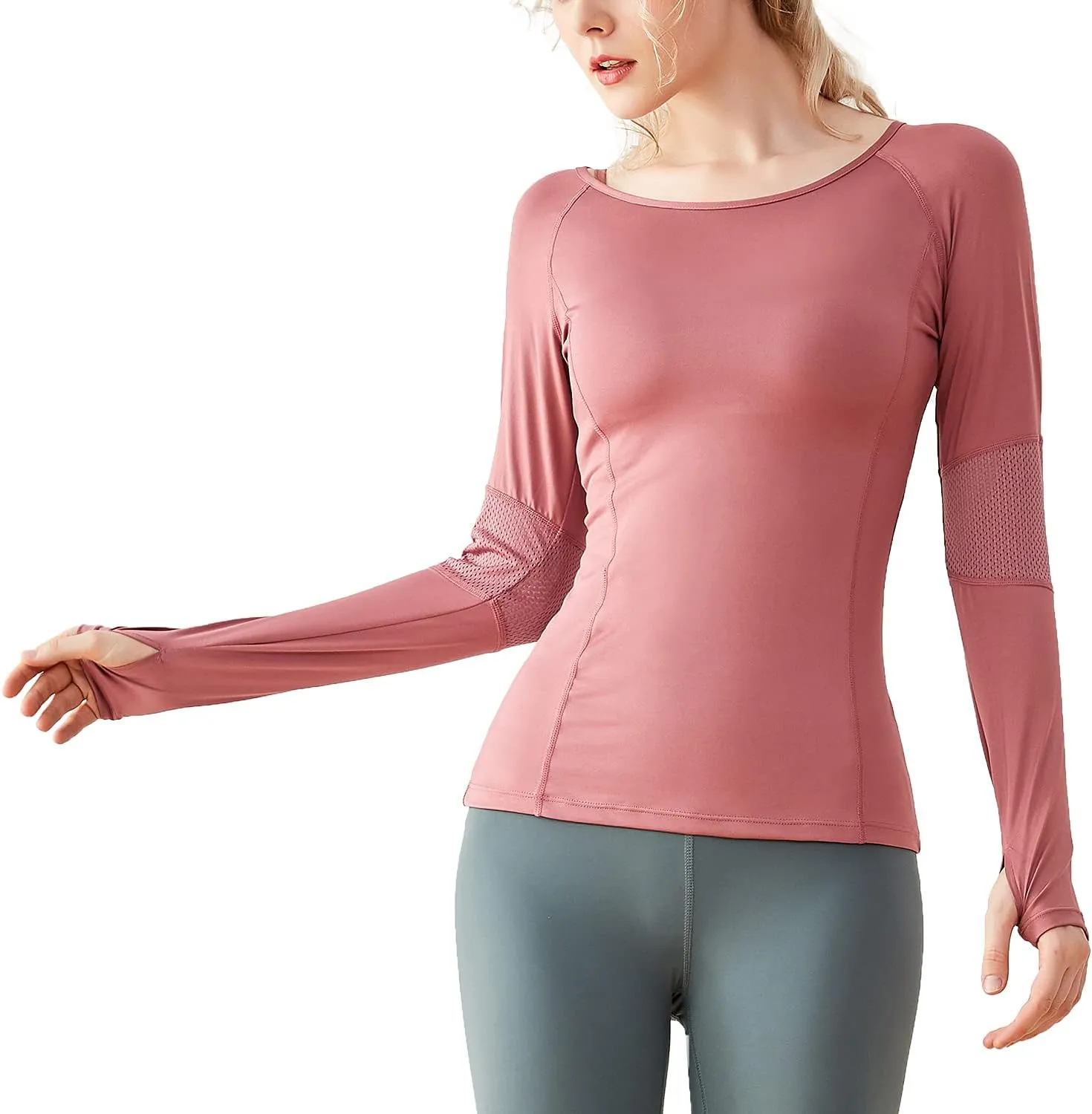 DREAM SLIM Women Long Sleeve Workout Shirts Girls Stretchy Slim Fit Yoga Gym Tops Mesh Back Running Sports Shirts …