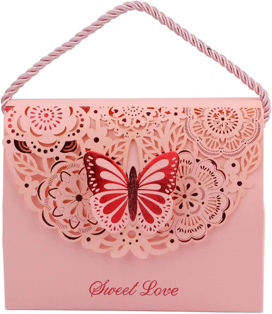 Driew Butterflies Purse Party Favor bags, 20 Pack Baby Shower Candy Gift Chocolate Favor Box Set with Handle for Wedding Decorative, Anniversary, Birthday Parties, Bridal Showers - Pink, 5.8"x2.9"x4.3"