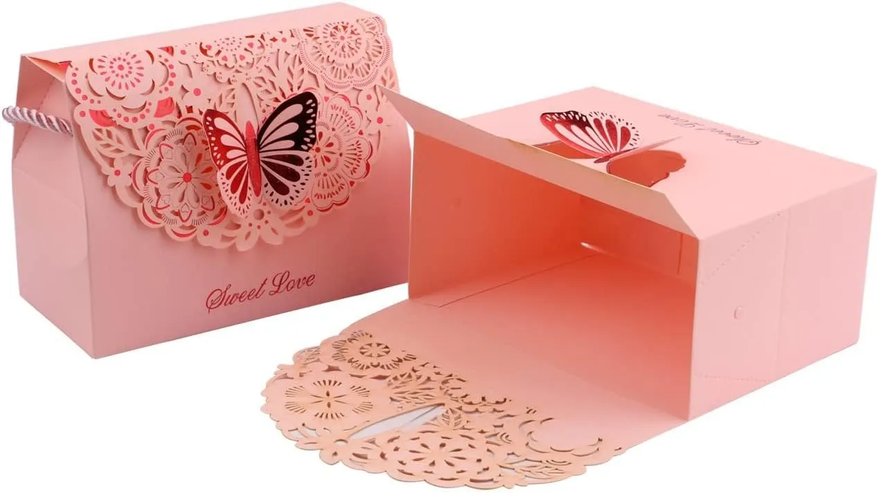 Driew Butterflies Purse Party Favor bags, 20 Pack Baby Shower Candy Gift Chocolate Favor Box Set with Handle for Wedding Decorative, Anniversary, Birthday Parties, Bridal Showers - Pink, 5.8"x2.9"x4.3"