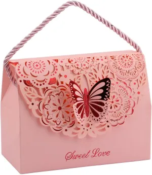 Driew Butterflies Purse Party Favor bags, 20 Pack Baby Shower Candy Gift Chocolate Favor Box Set with Handle for Wedding Decorative, Anniversary, Birthday Parties, Bridal Showers - Pink, 5.8"x2.9"x4.3"