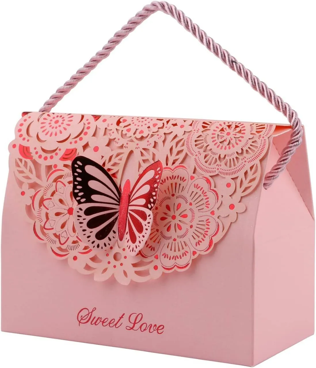 Driew Butterflies Purse Party Favor bags, 20 Pack Baby Shower Candy Gift Chocolate Favor Box Set with Handle for Wedding Decorative, Anniversary, Birthday Parties, Bridal Showers - Pink, 5.8"x2.9"x4.3"