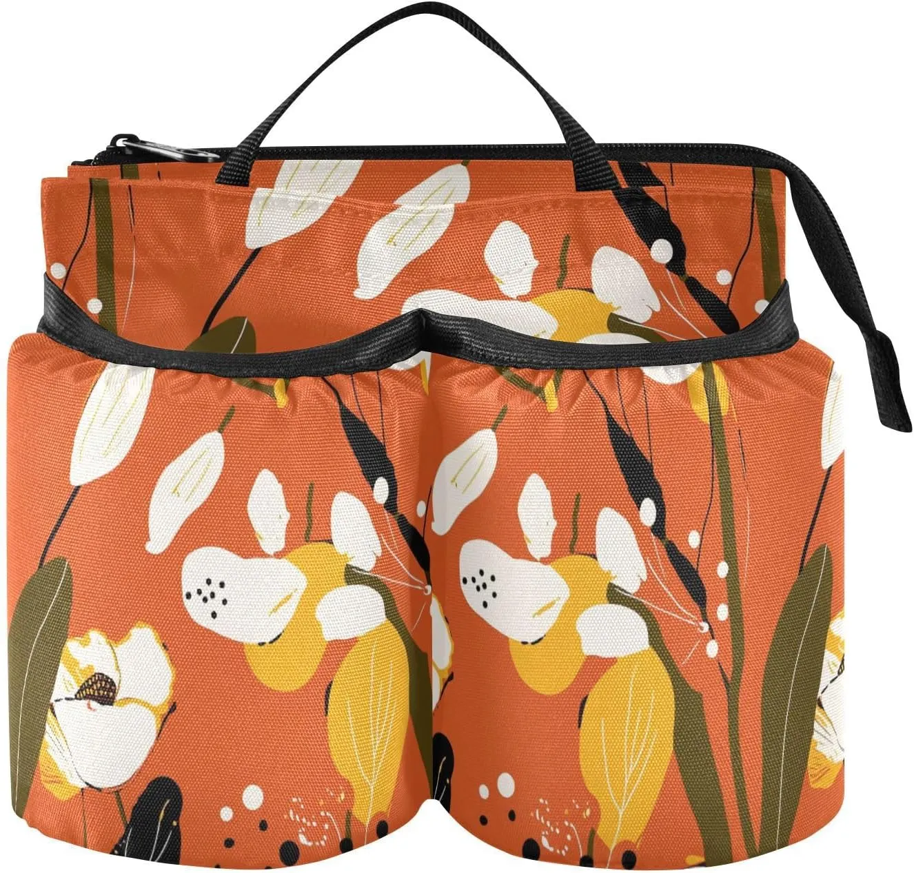 Drink Holder Suitcase Unique Abstract Art Illustrations Flowers Orange Travel Accessories Cup Holder Travelling Women Men