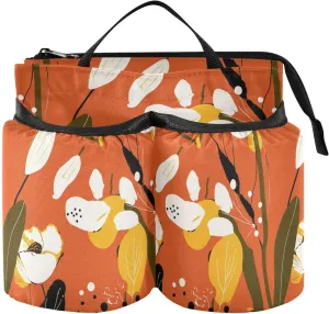 Drink Holder Suitcase Unique Abstract Art Illustrations Flowers Orange Travel Accessories Cup Holder Travelling Women Men