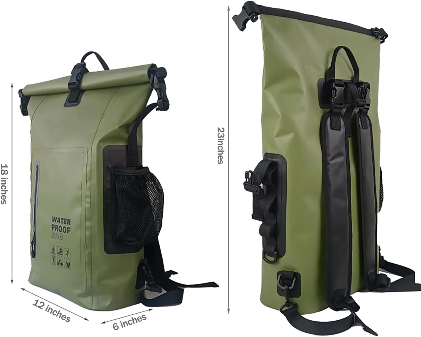 Dry Bag Waterproof 25L-Floating&Lightweight Dry Sack for Women Waterproof Backpack for Kayaking, Boating, Fishing, Swimming, Camping, Hiking-Roll-Top Seal&Adjustable Shoulder Straps (Olive Green)