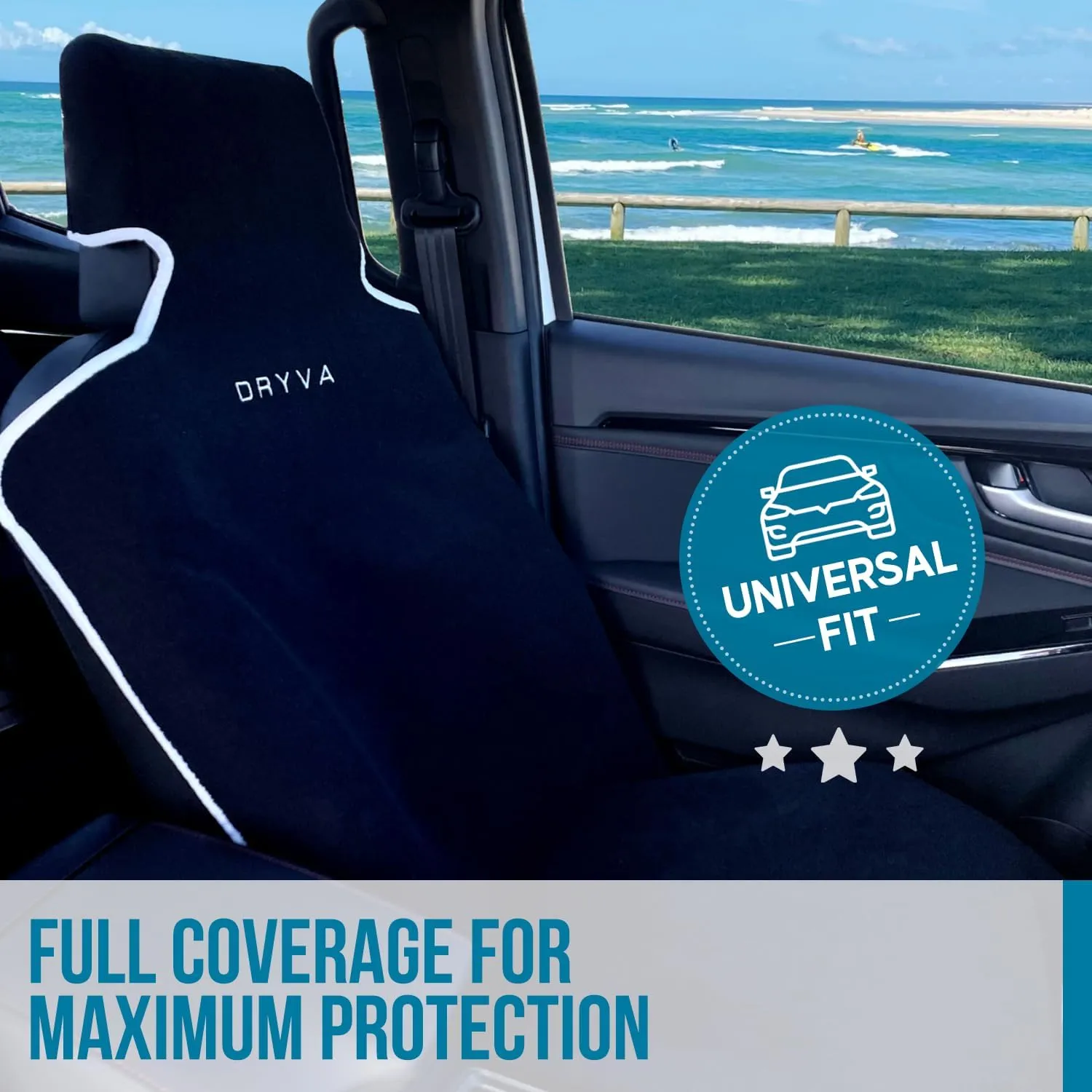 DryvaSeat - Premium Microfiber Towel Car Seat Cover - Waterproof & Sweatproof - Universal Fit, Machine Washable, Non-Slip - Seat Protector for Car, Truck, SUV, Van (Black, 1 Pack)