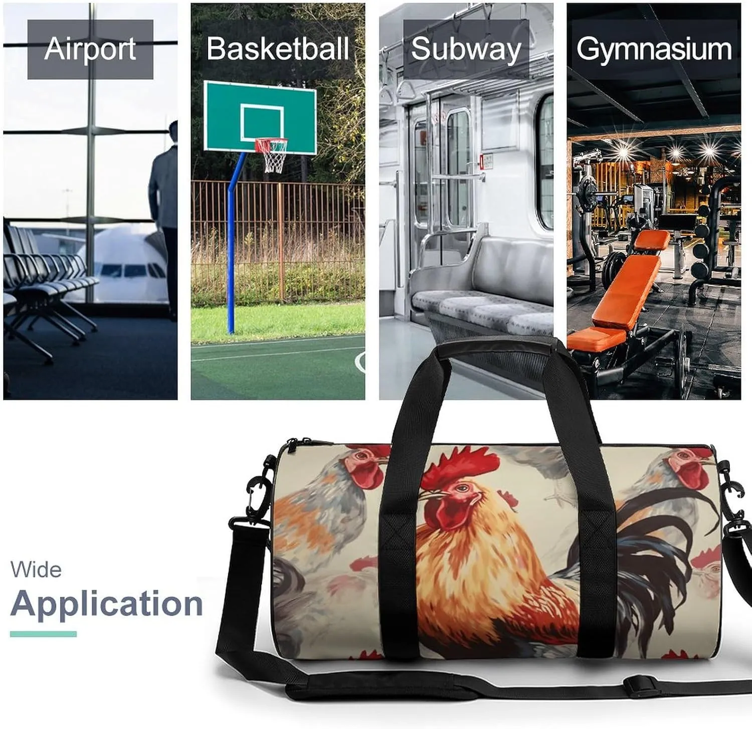 Duffel Bag for Men Women Gym Bag Animal Art Chicken Painting Travel Duffel Bag Waterproof Overnight Bag for Sports Workout