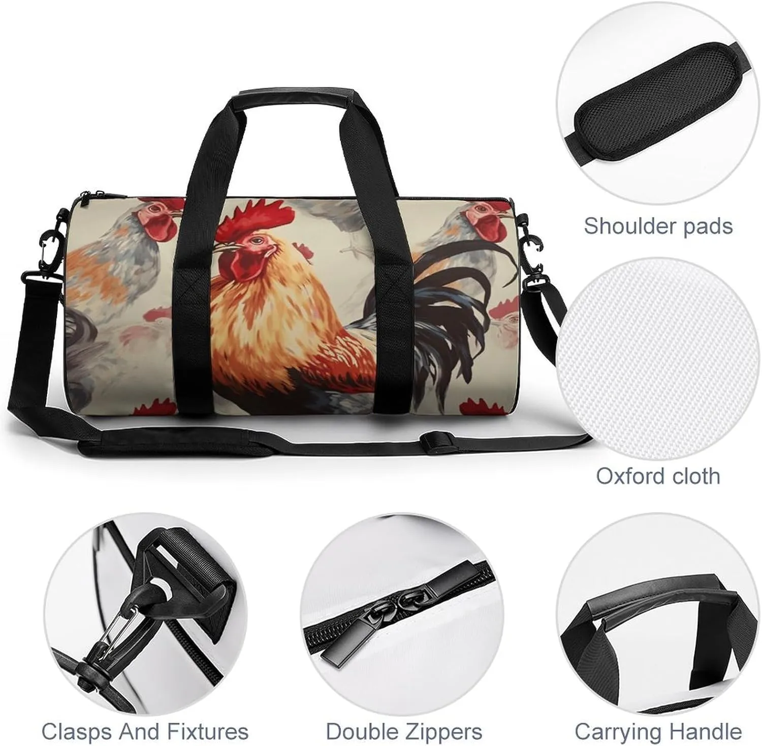 Duffel Bag for Men Women Gym Bag Animal Art Chicken Painting Travel Duffel Bag Waterproof Overnight Bag for Sports Workout
