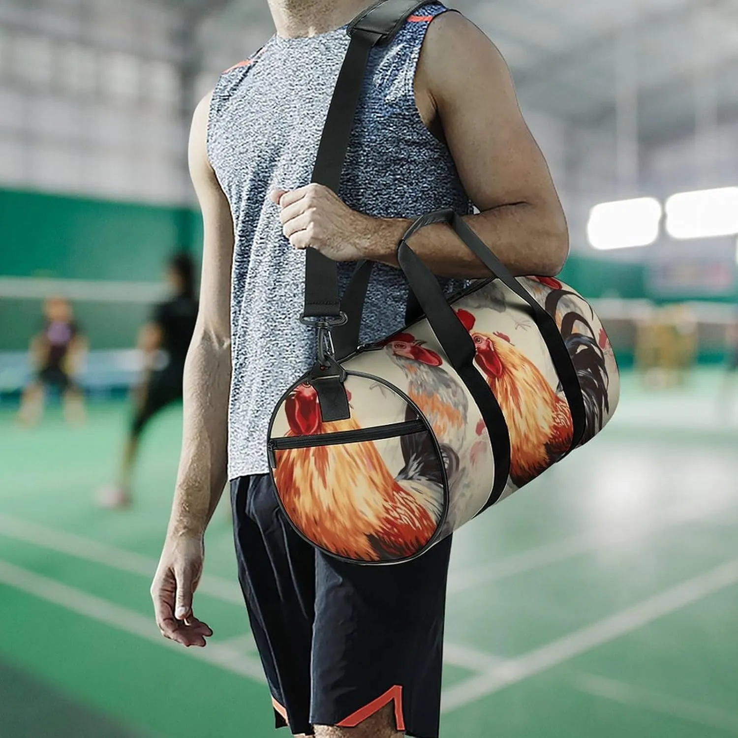 Duffel Bag for Men Women Gym Bag Animal Art Chicken Painting Travel Duffel Bag Waterproof Overnight Bag for Sports Workout