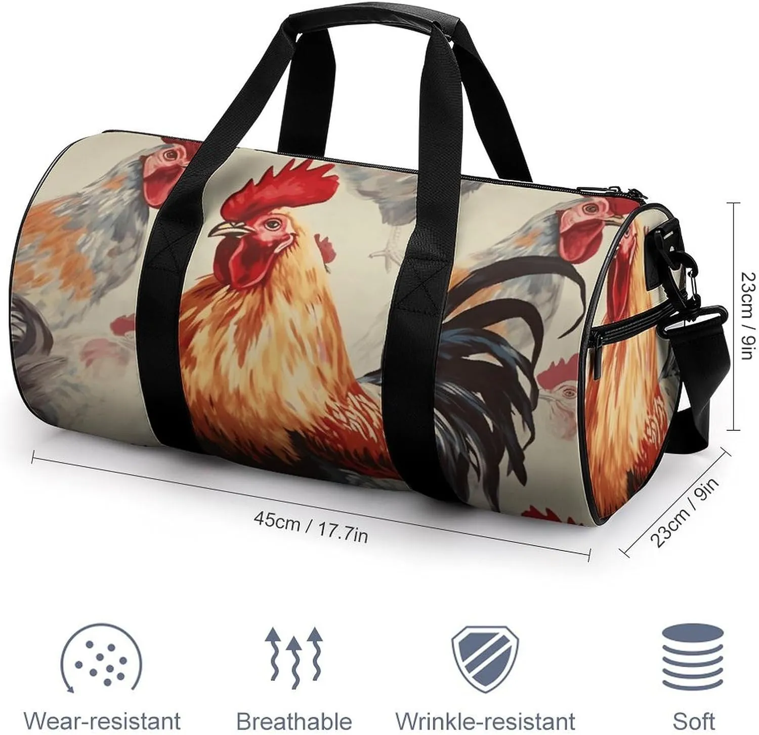 Duffel Bag for Men Women Gym Bag Animal Art Chicken Painting Travel Duffel Bag Waterproof Overnight Bag for Sports Workout