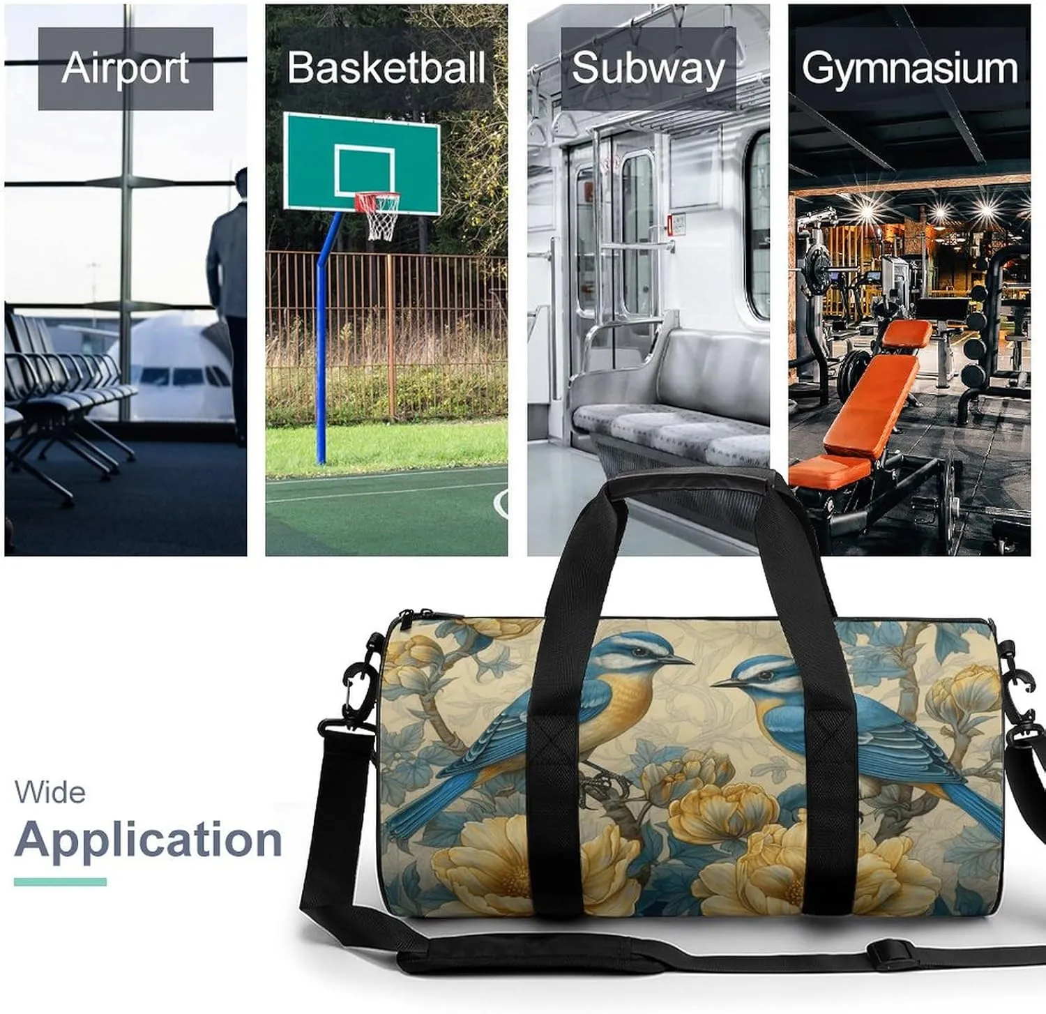 Duffel Bag for Men Women Gym Bag Bird Style Painting Travel Duffel Bag Waterproof Overnight Bag for Sports Workout