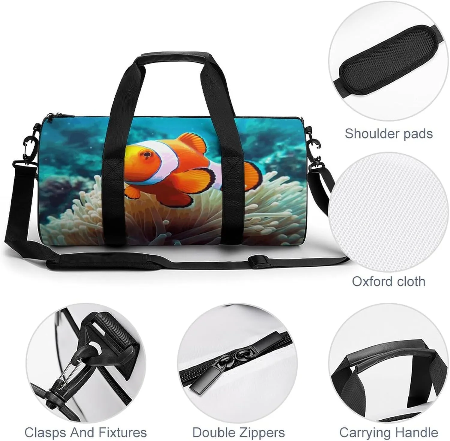 Duffel Bag for Men Women Gym Bag Clown Fish Travel Duffel Bag Waterproof Overnight Bag for Sports Workout
