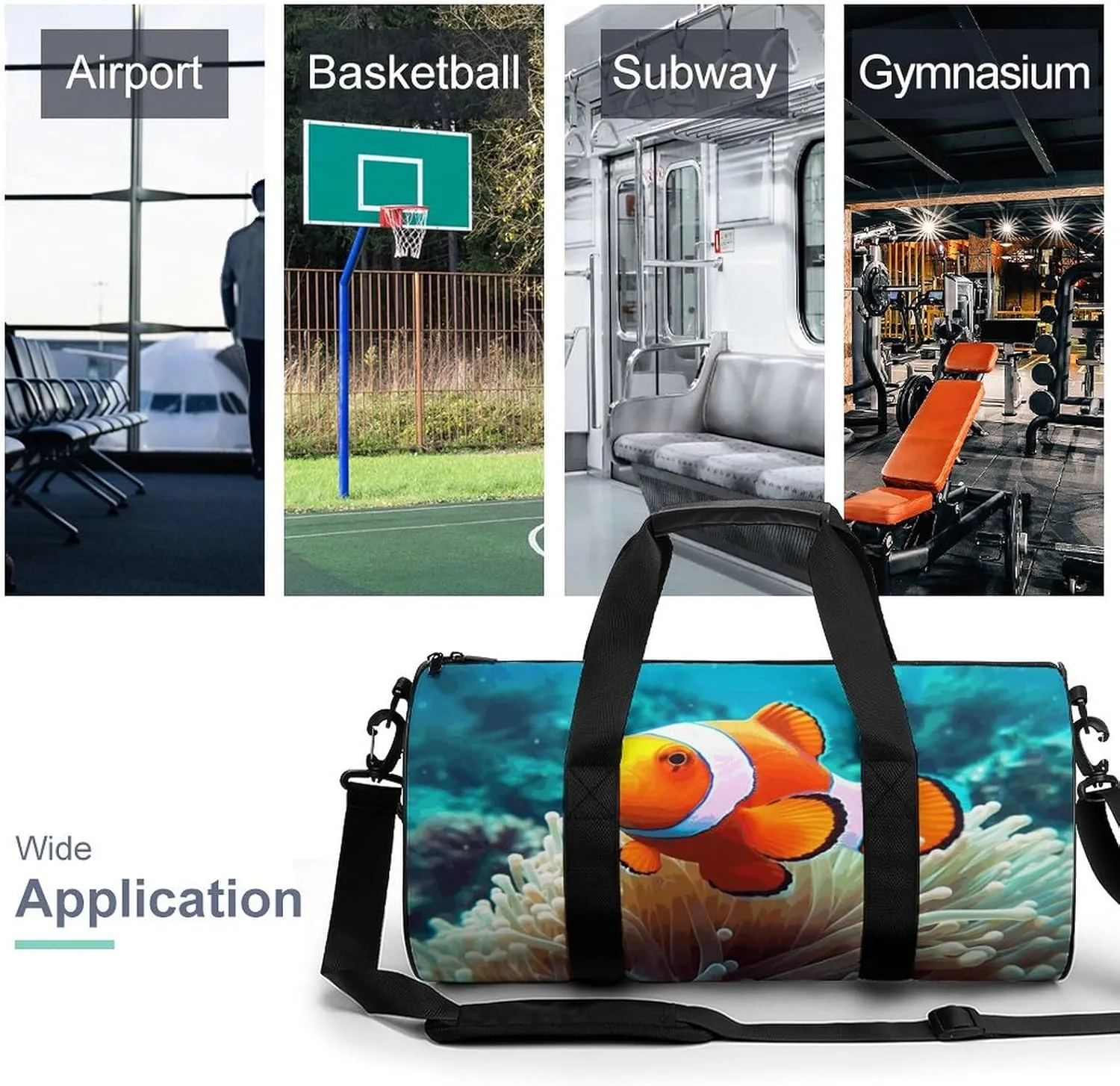 Duffel Bag for Men Women Gym Bag Clown Fish Travel Duffel Bag Waterproof Overnight Bag for Sports Workout