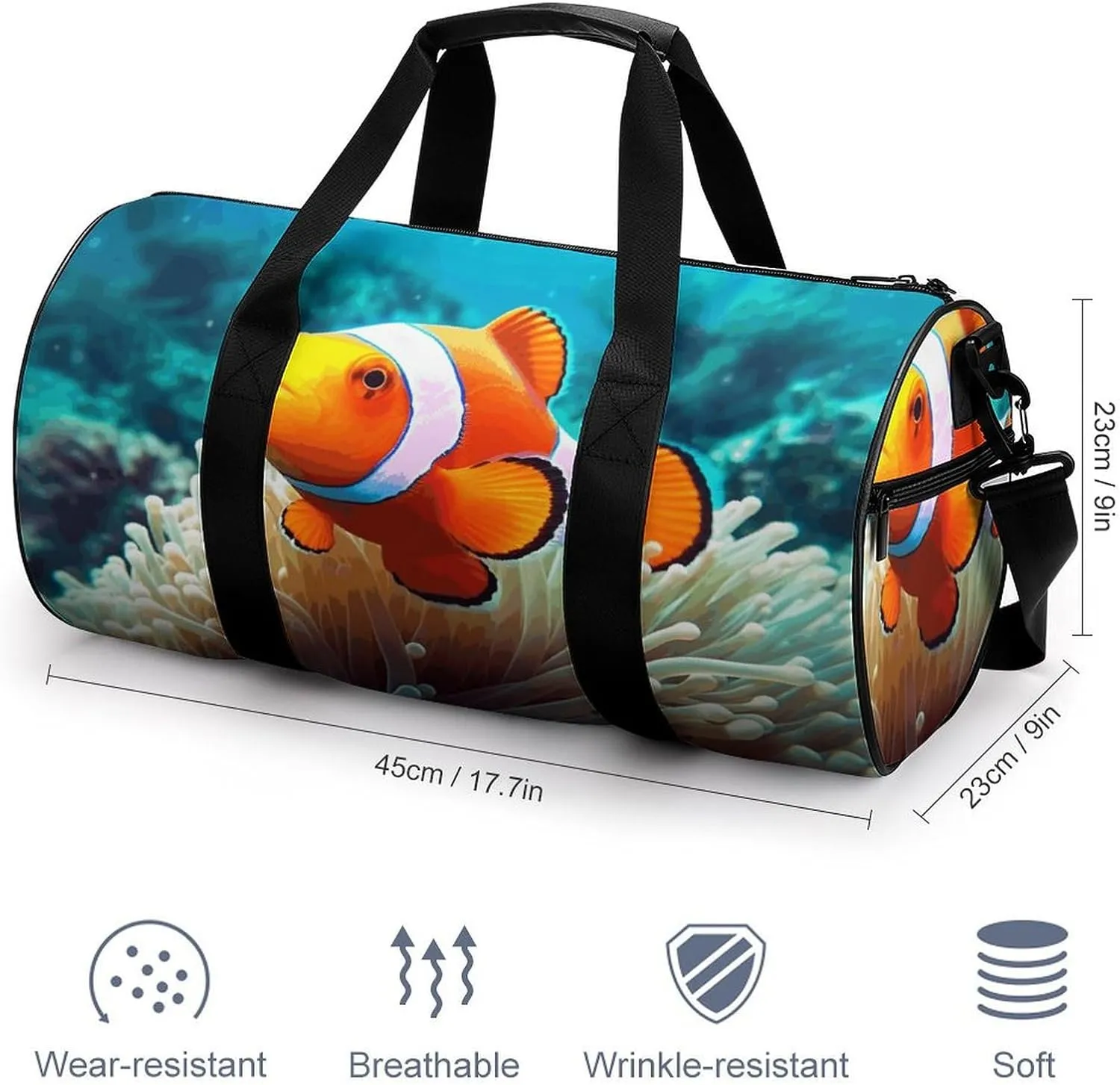 Duffel Bag for Men Women Gym Bag Clown Fish Travel Duffel Bag Waterproof Overnight Bag for Sports Workout