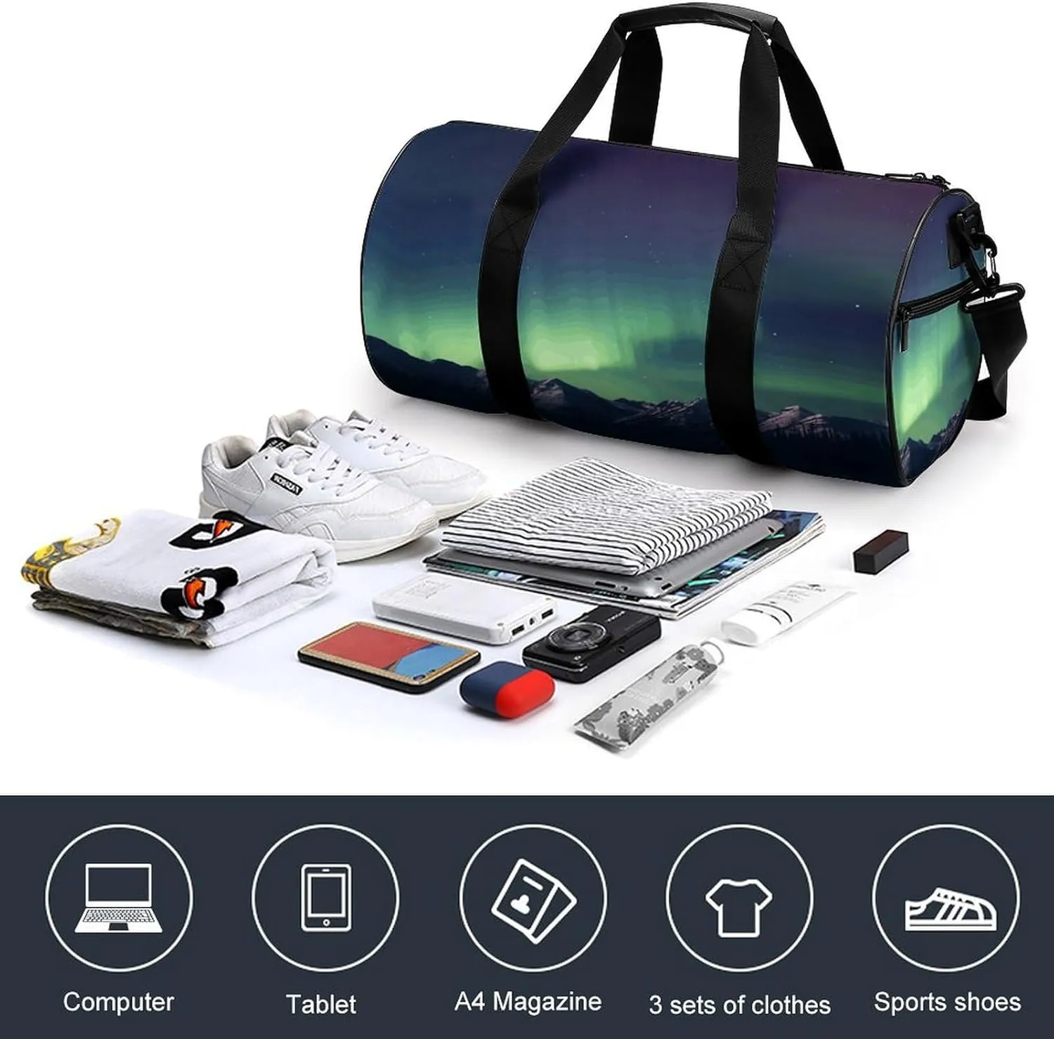 Duffel Bag for Men Women Gym Bag Northern Aurora Night Travel Duffel Bag Waterproof Overnight Bag for Sports Workout