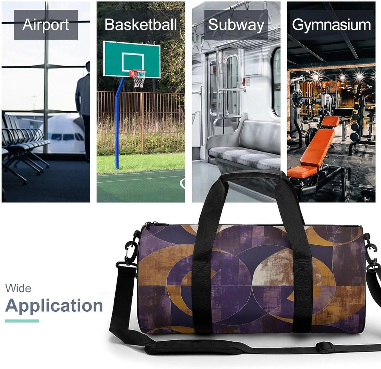 Duffel Bag for Men Women Gym Bag Purple And Brown Circles Travel Duffel Bag Waterproof Overnight Bag for Sports Workout