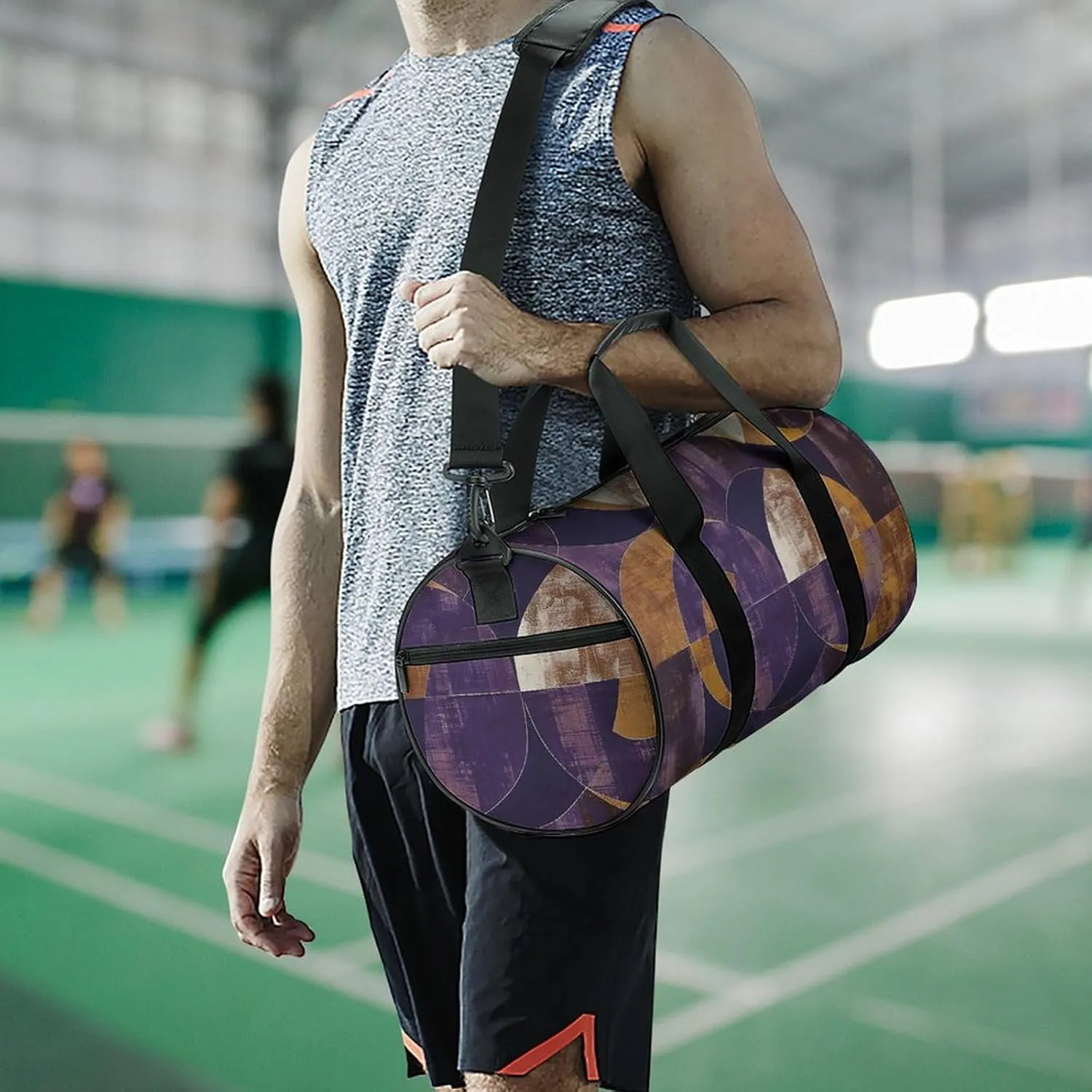 Duffel Bag for Men Women Gym Bag Purple And Brown Circles Travel Duffel Bag Waterproof Overnight Bag for Sports Workout