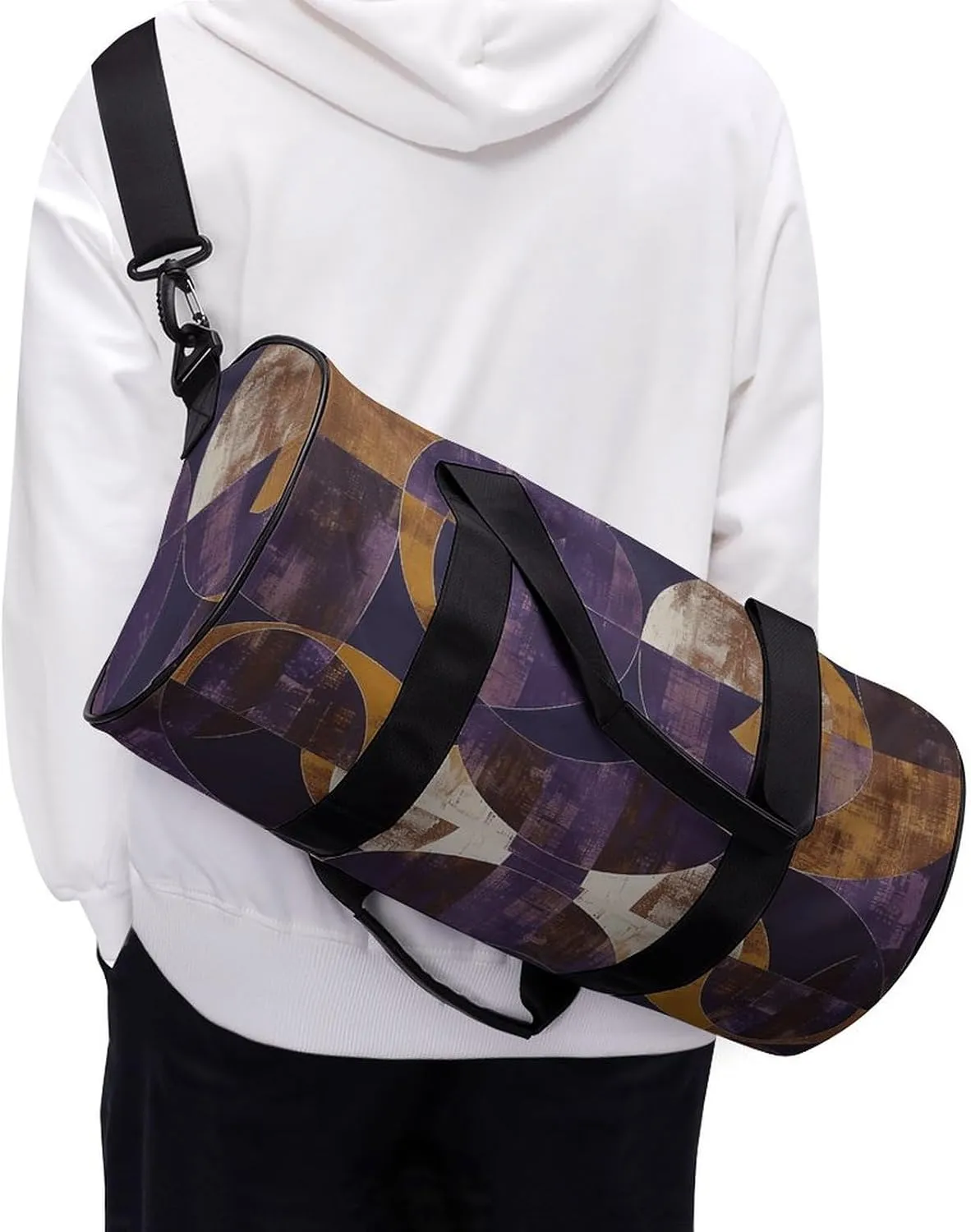 Duffel Bag for Men Women Gym Bag Purple And Brown Circles Travel Duffel Bag Waterproof Overnight Bag for Sports Workout