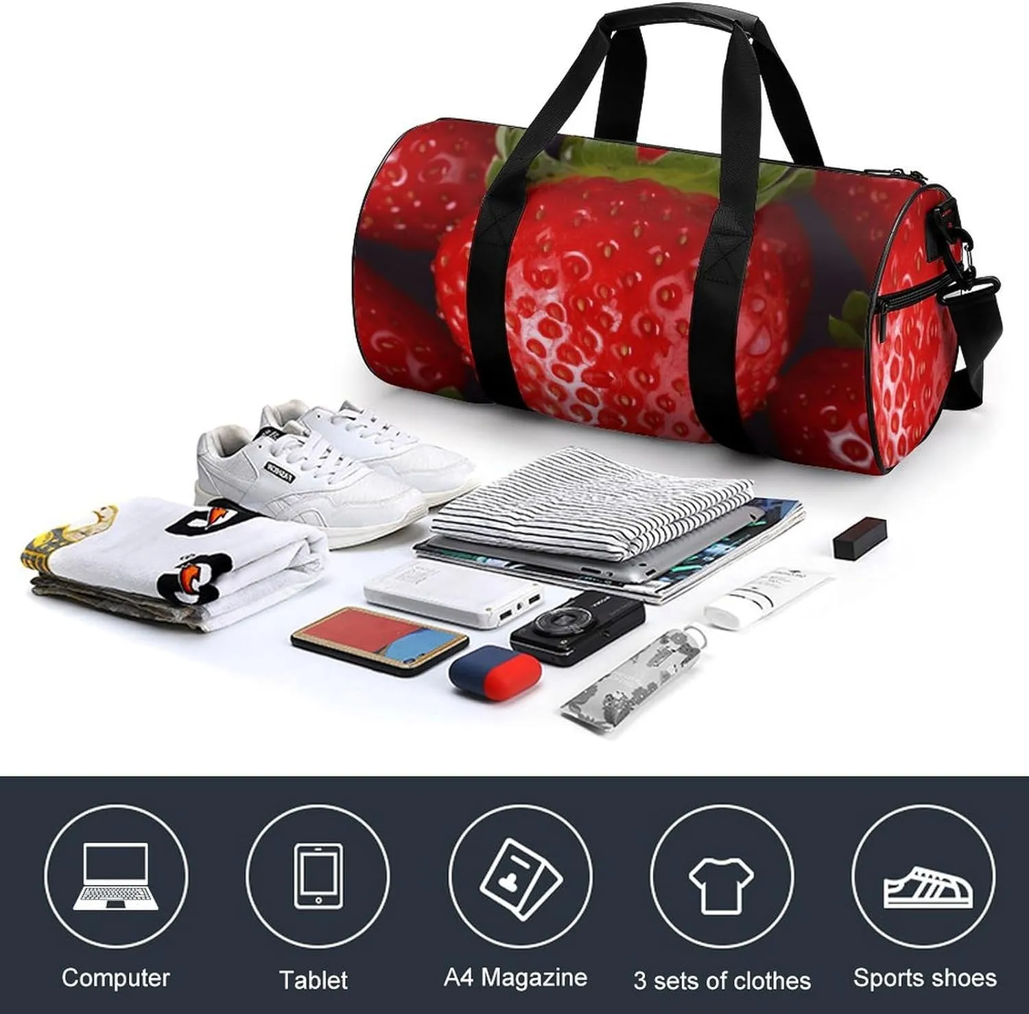Duffel Bag for Men Women Gym Bag Red Strawberry Travel Duffel Bag Waterproof Overnight Bag for Sports Workout