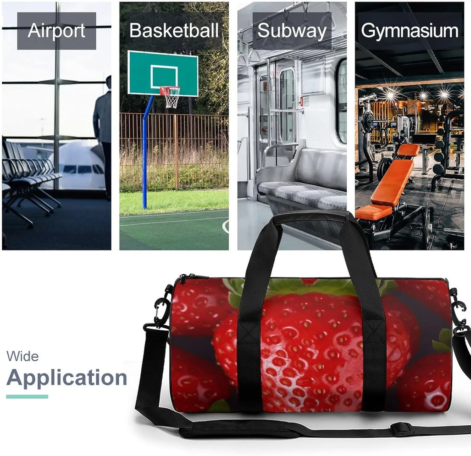 Duffel Bag for Men Women Gym Bag Red Strawberry Travel Duffel Bag Waterproof Overnight Bag for Sports Workout