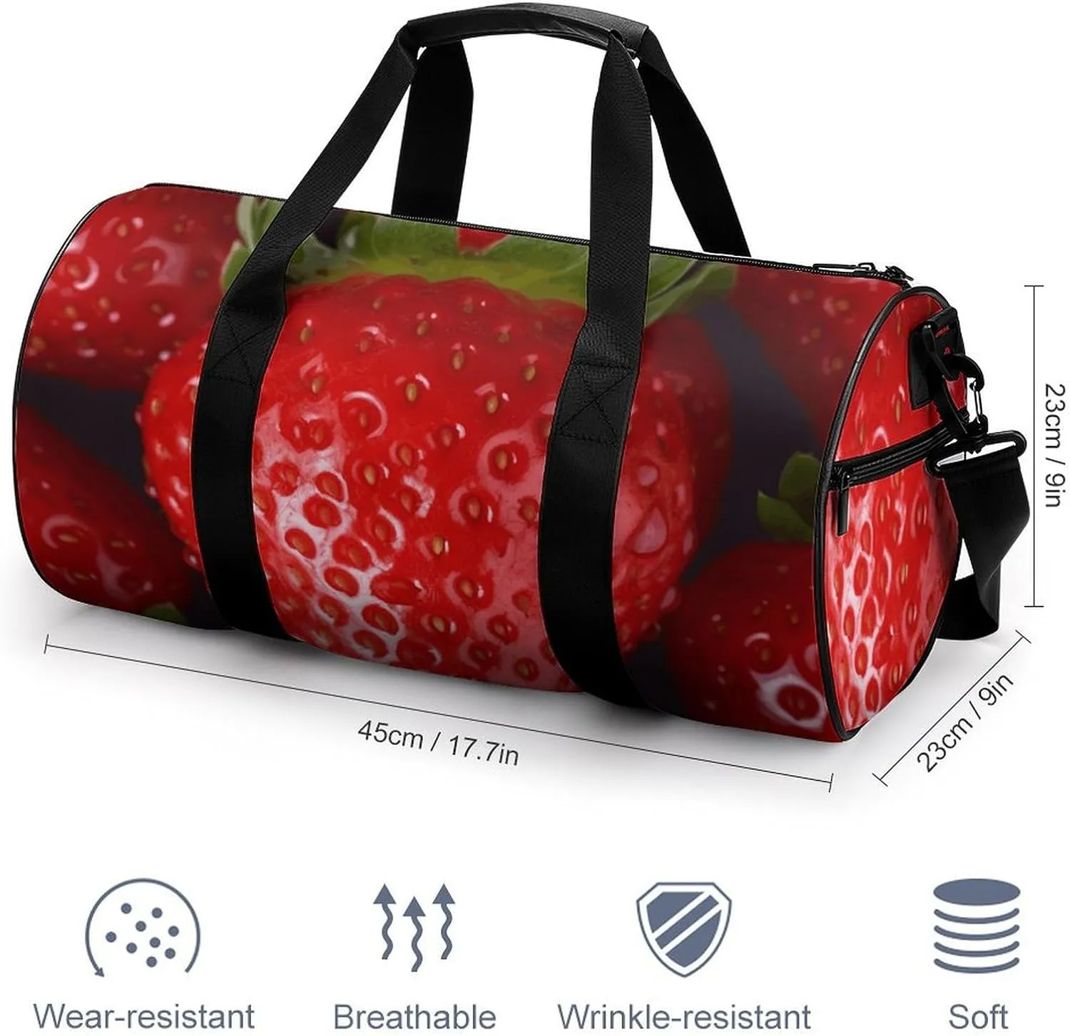 Duffel Bag for Men Women Gym Bag Red Strawberry Travel Duffel Bag Waterproof Overnight Bag for Sports Workout