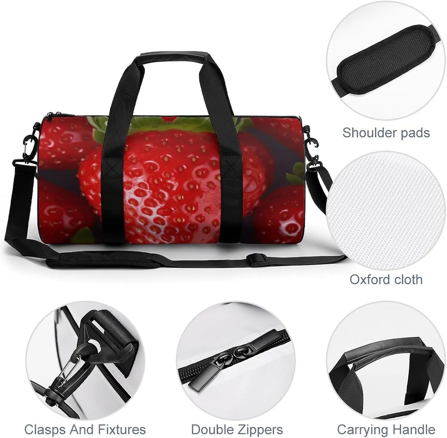 Duffel Bag for Men Women Gym Bag Red Strawberry Travel Duffel Bag Waterproof Overnight Bag for Sports Workout