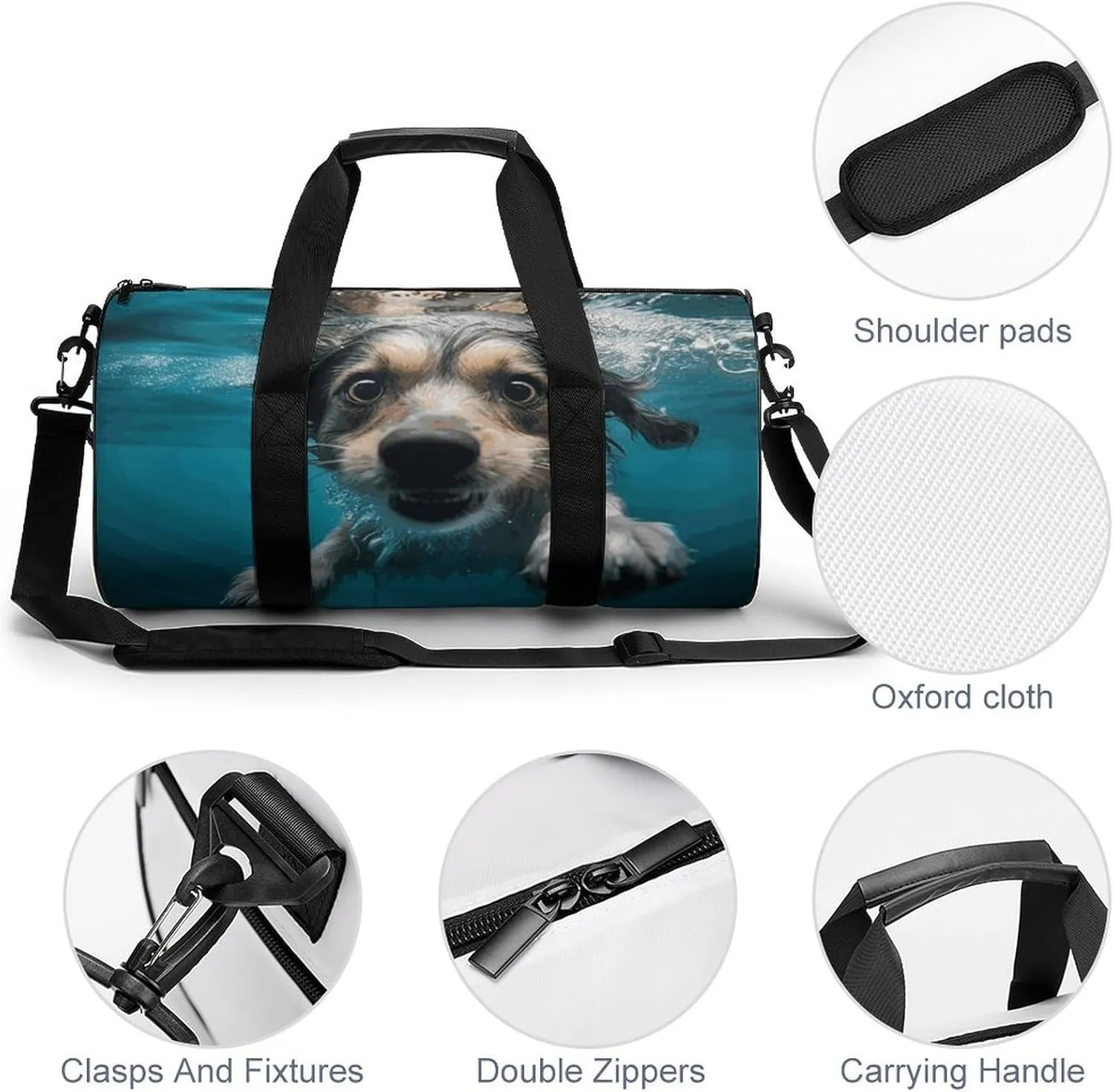 Duffel Bag for Men Women Gym Bag Underwater Dog Travel Duffel Bag Waterproof Overnight Bag for Sports Workout