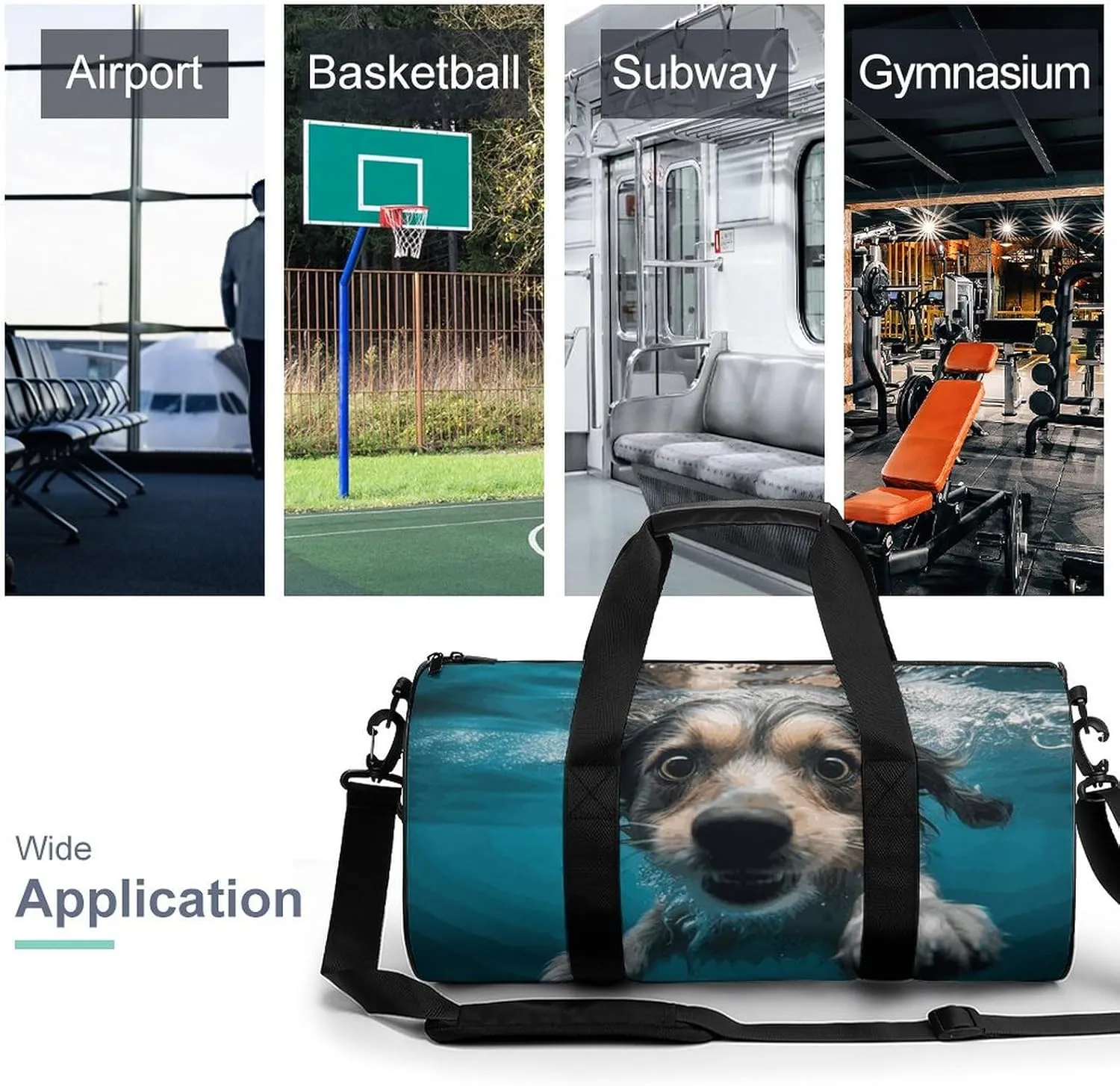 Duffel Bag for Men Women Gym Bag Underwater Dog Travel Duffel Bag Waterproof Overnight Bag for Sports Workout