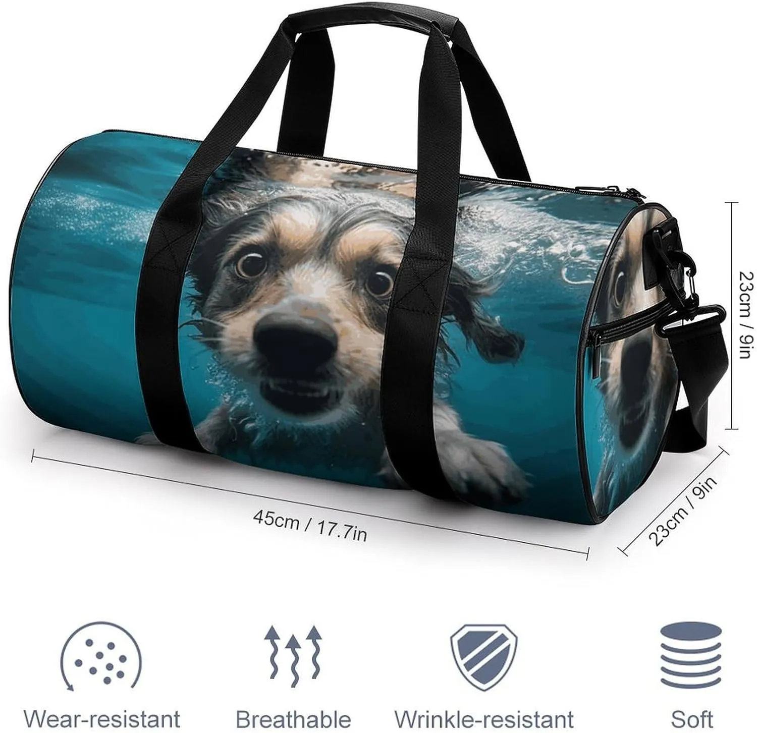 Duffel Bag for Men Women Gym Bag Underwater Dog Travel Duffel Bag Waterproof Overnight Bag for Sports Workout