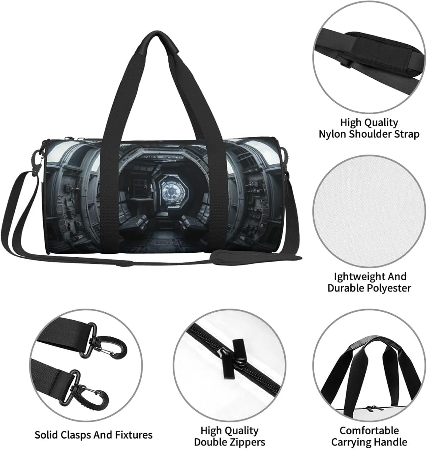 Duffel Bag for Men Women Small Gym Bag Space Capsule Interior Travel Duffel Bag Waterproof Overnight Bag for Sports Workout