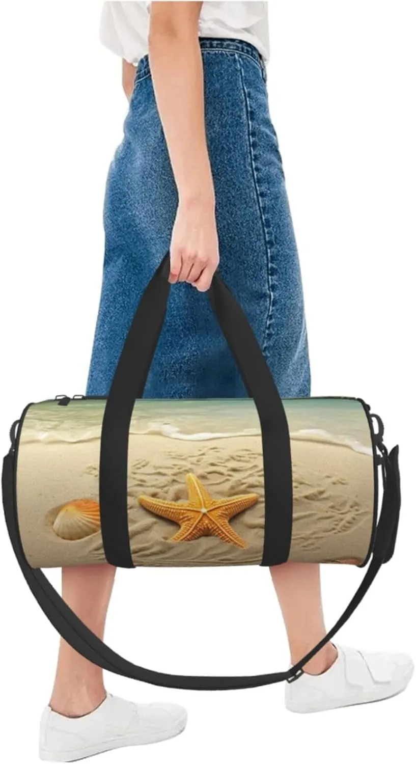 Duffel Bag for Men Women Small Gym Bag Starfish with Palm Trees Travel Duffel Bag Waterproof Overnight Bag for Sports Workout