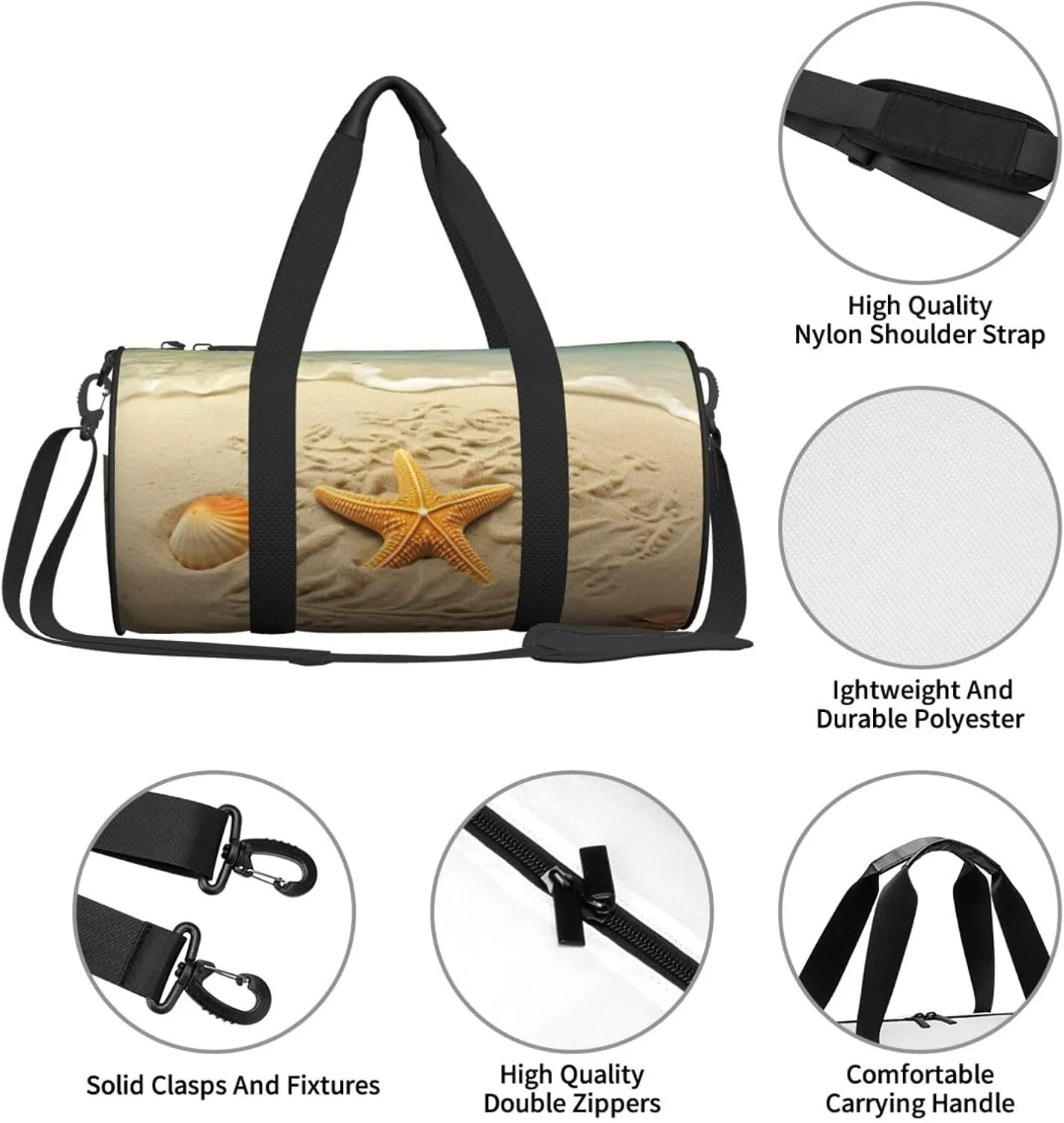 Duffel Bag for Men Women Small Gym Bag Starfish with Palm Trees Travel Duffel Bag Waterproof Overnight Bag for Sports Workout