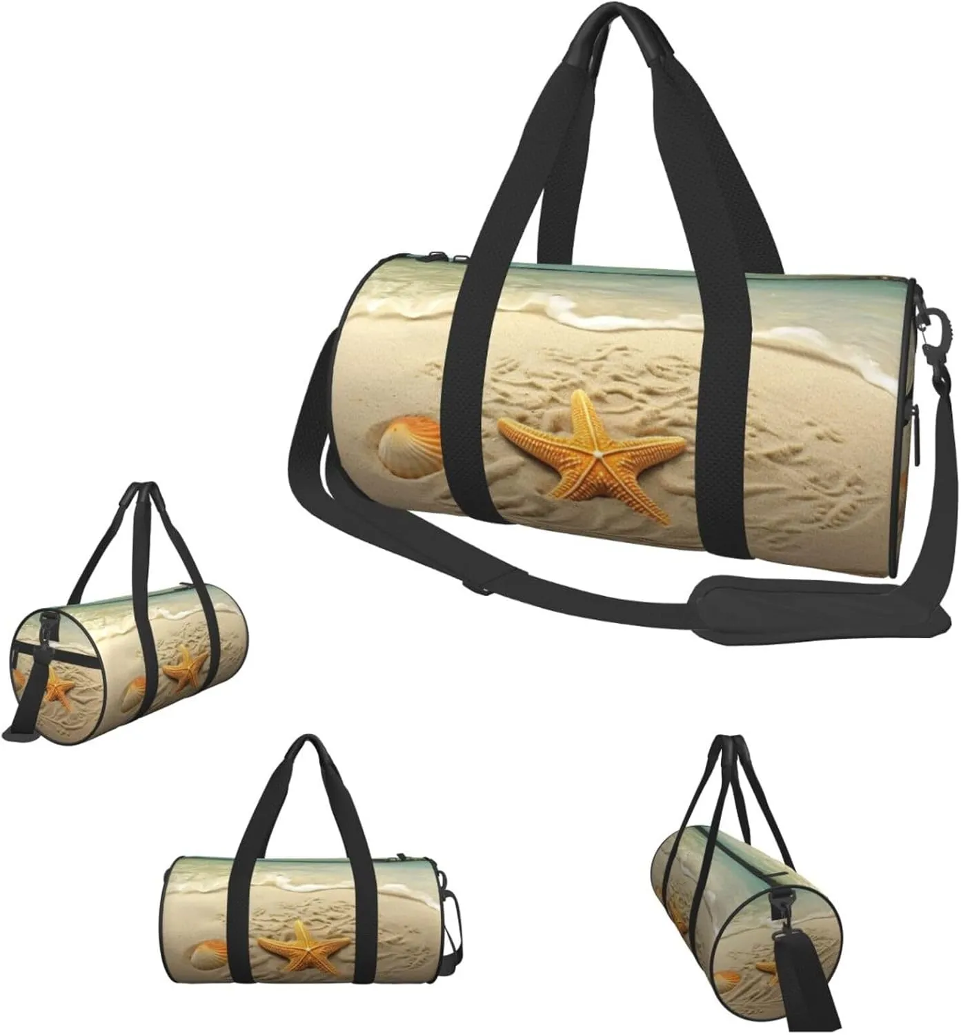 Duffel Bag for Men Women Small Gym Bag Starfish with Palm Trees Travel Duffel Bag Waterproof Overnight Bag for Sports Workout
