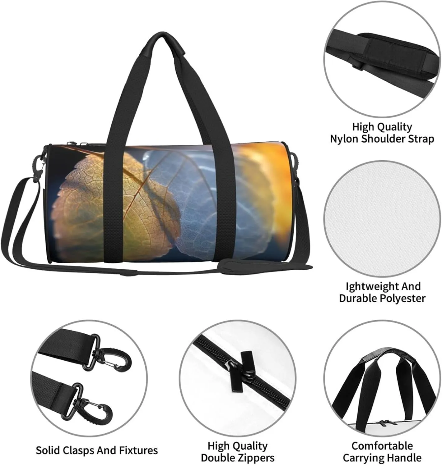 Duffel Bag for Men Women Small Gym Bag Translucent Leaves Travel Duffel Bag Waterproof Overnight Bag for Sports Workout