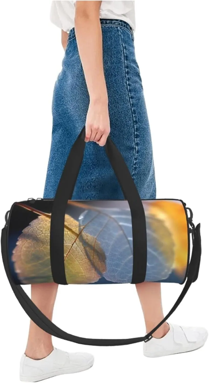 Duffel Bag for Men Women Small Gym Bag Translucent Leaves Travel Duffel Bag Waterproof Overnight Bag for Sports Workout