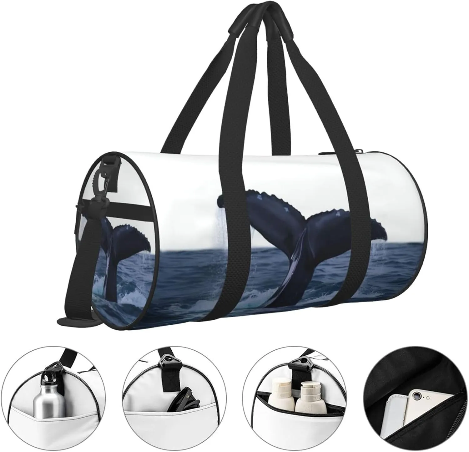 Duffel Bag for Men Women Small Gym Bag Whale Tail in The Sea Travel Duffel Bag Waterproof Overnight Bag for Sports Workout