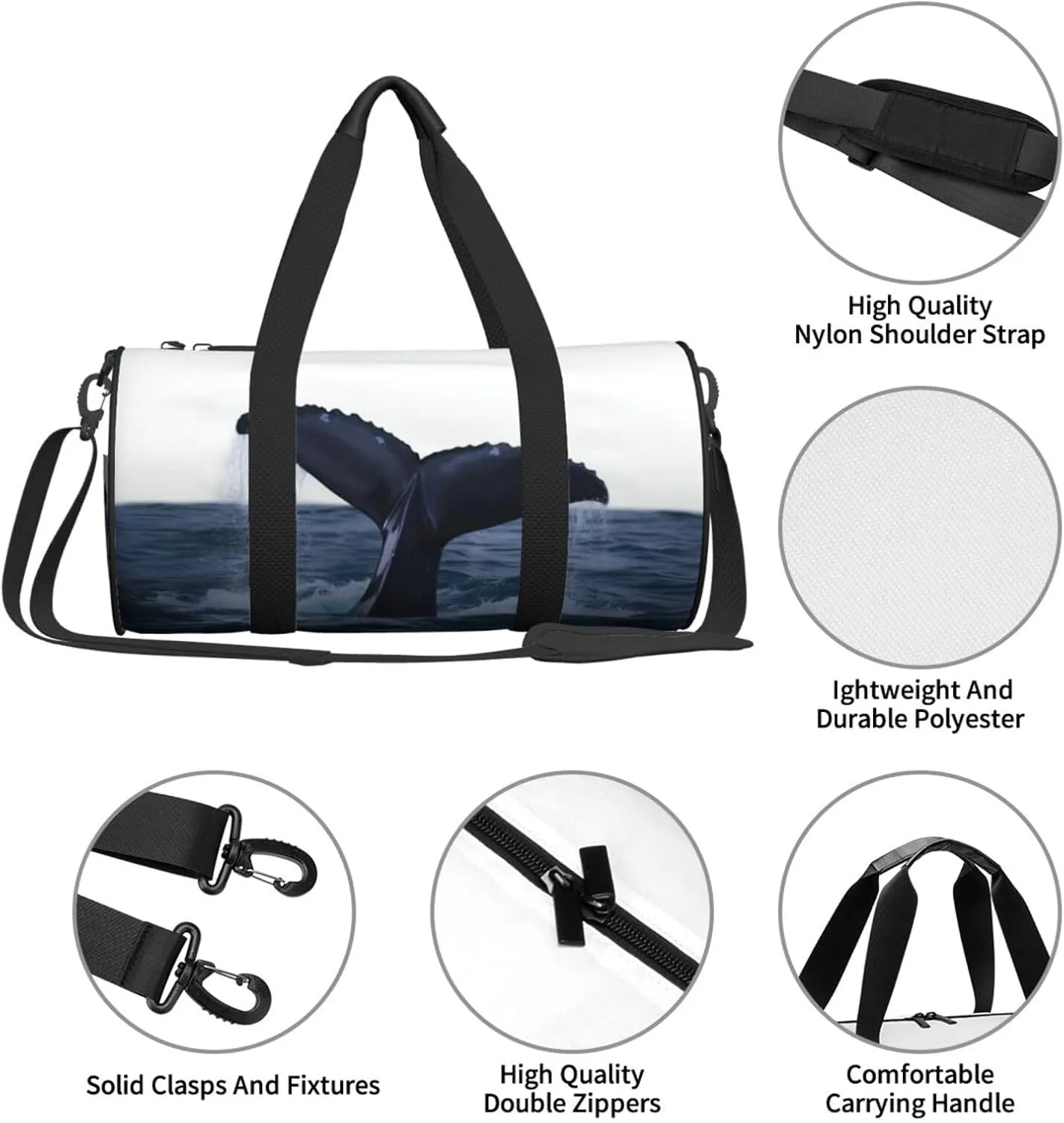 Duffel Bag for Men Women Small Gym Bag Whale Tail in The Sea Travel Duffel Bag Waterproof Overnight Bag for Sports Workout