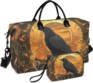 Duffel Bag for Travel, Raven Sunflower Gothic Gym Bag with Multiple Interior Pockets Shoulder Weekender Bags for Women Men 20.5L x 7.9W x 13.8H