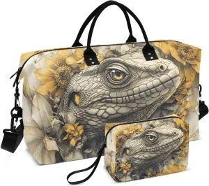 Duffel Bag for Traveling, Lizard Florals Gym Bags with Multiple Interior Pockets for Women Men Toiletry Purse Included 20.5”x 1.9” x 13.8”
